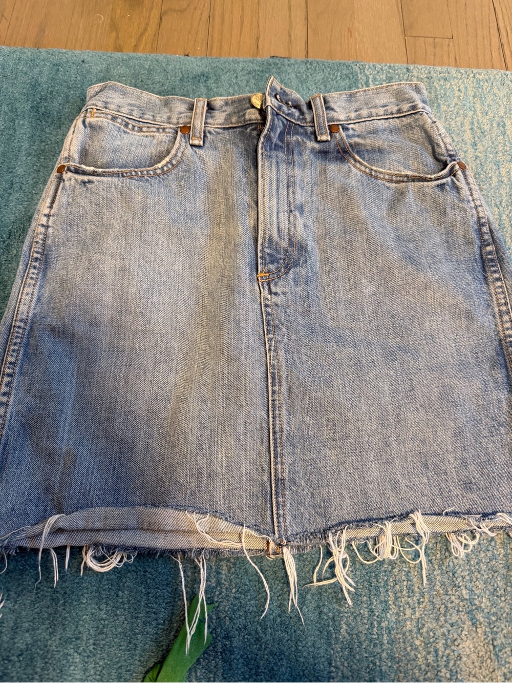 rag & bone light blue frayed denim mini skirt